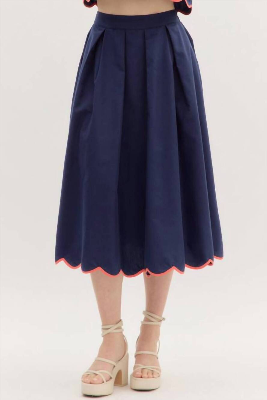 NEW ENTRO totally tulips midi skirt in navy blue
